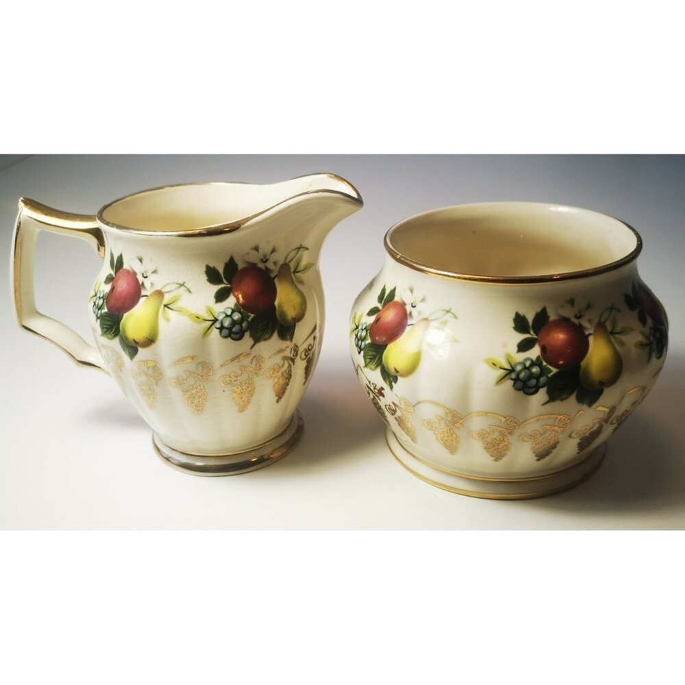 Creamer Sugar Bowl Set  Fruit Pattern Sadler Eng.  Vintage Marked 3426 Limited